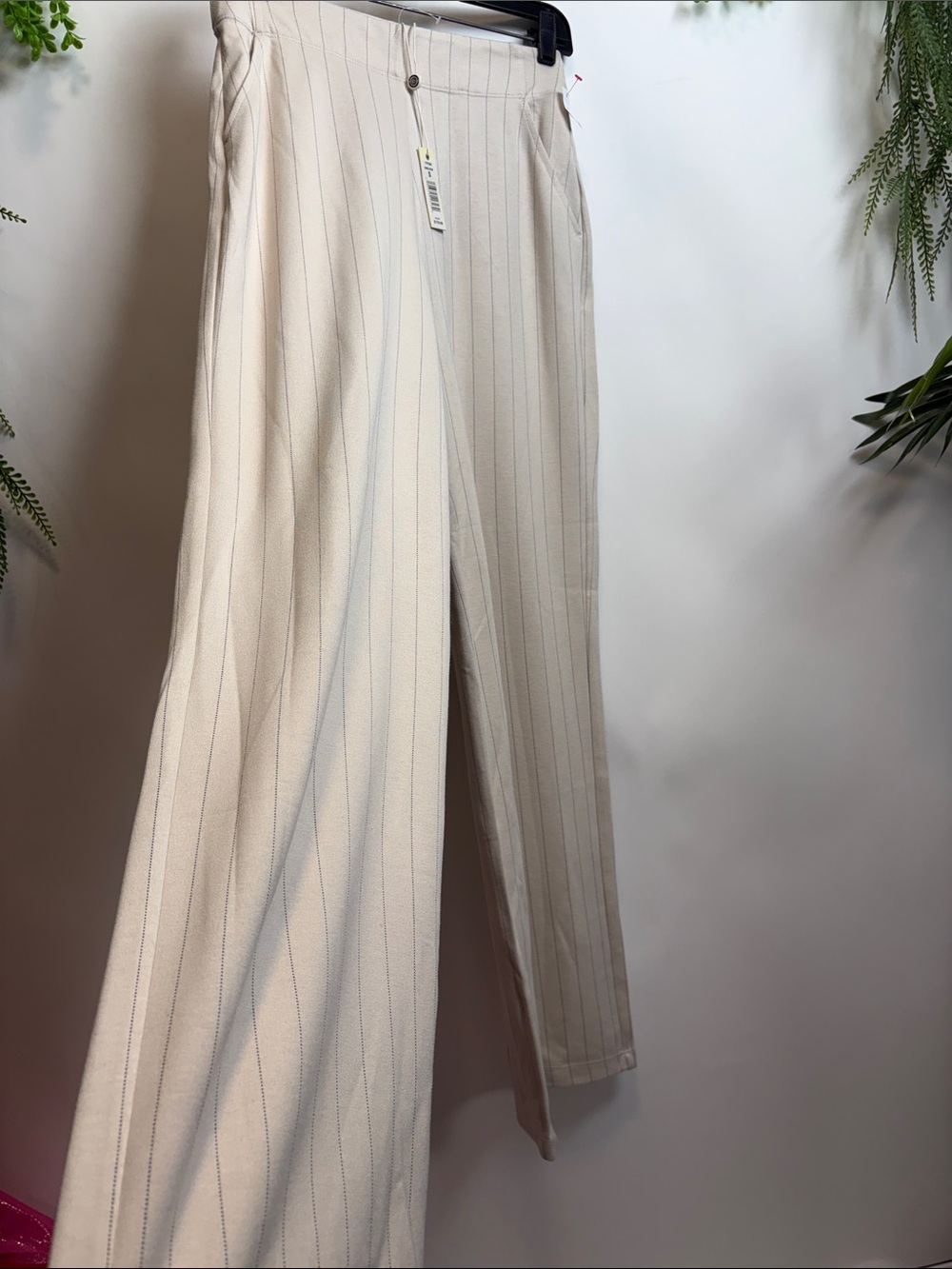 Max Studio Cream Pinstripe Wide-Leg Trousers